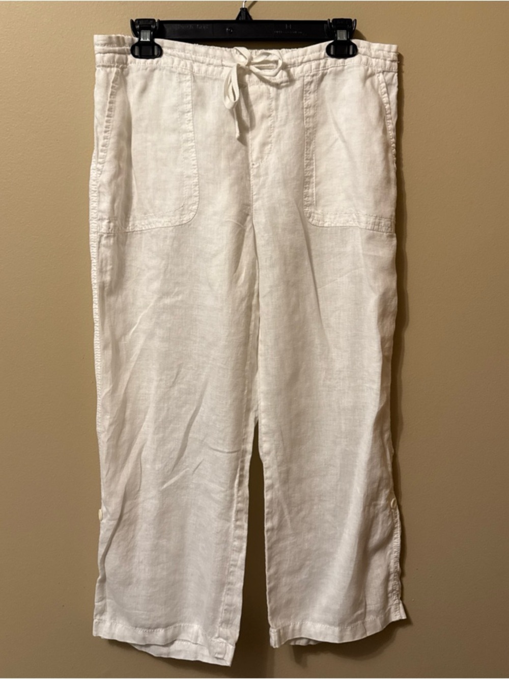 Women’s White cropped Linen Drawstring Linen Pants